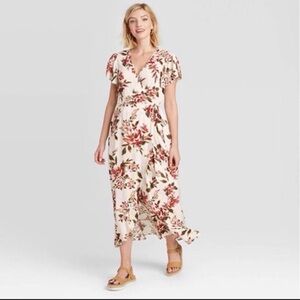 Xhilaration Floral Ruffle Split Flutter Sleeve Boho Cottagecore Maxi Dress